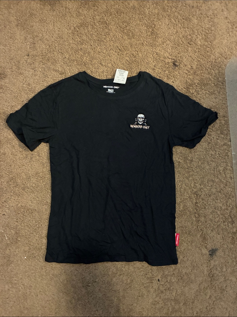 Members Only Black Tee with Small White Skull